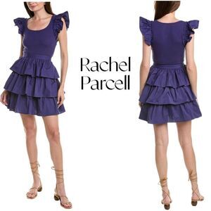 RACHEL PARCELL Ruffle Mini A Line Dress in Navy Blue Sz 4 NWT
